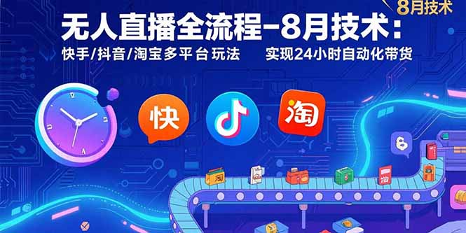 无人直播全流程-8月技术：快手/抖音/淘宝多平台玩法 实现24小时自动化带货-必智轻创社
