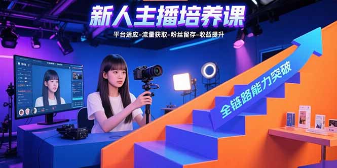 新人主播培养课：平台适应-流量获取-粉丝留存-收益提升 全链路能力突破-必智轻创社