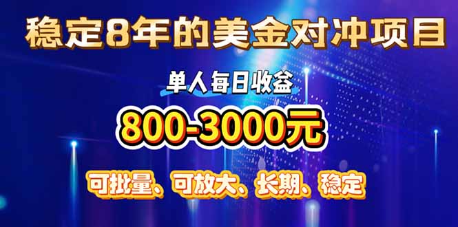 稳定8年的美金对冲创业项目，单人每日收益800-3000，小众暴力项目-必智轻创社