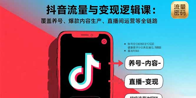 抖音流量与变现逻辑课：覆盖养号、爆款内容生产、直播间运营等全链路-必智轻创社