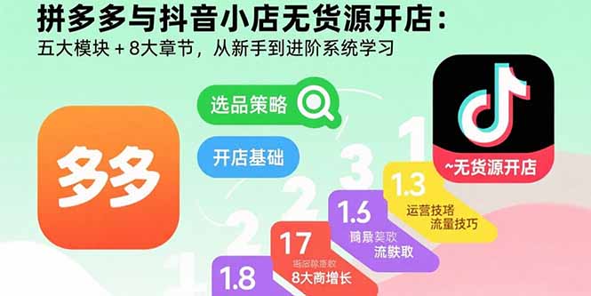 拼多多与抖音小店无货源开店：五大模块+8大章节，从新手到进阶系统学习-必智轻创社
