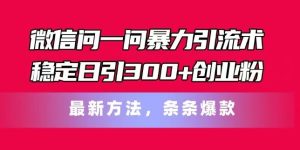 微信问一问暴力引流术,稳定日引300+创业粉,最新方法,条条爆款【揭秘】-必智轻创社