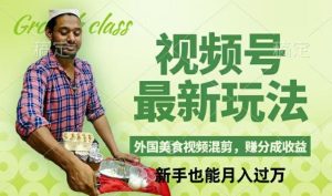 视频号新玩法,外国美食视频混剪,撸分成计划收益,视频制作简单,轻松月入过万【揭秘】-必智轻创社