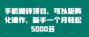 手机搬砖项目,可以矩阵化操作,新手一个月轻松5000多-必智轻创社