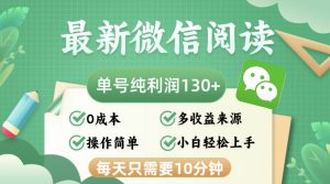 最新微信阅读，每日10分钟，单号利润130＋，可批量放大操作，简单0成本-必智轻创社