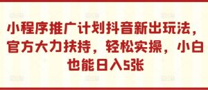 小程序推广计划抖音新出玩法，官方大力扶持，轻松实操，小白也能日入5张-必智轻创社