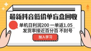 最新抖音低价单盲盒回收 一单1.05 单机日利润200 纯绿色不封号-必智轻创社