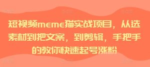 短视频meme猫实战项目，从选素材到把文案，到剪辑，手把手的教你快速起号涨粉-必智轻创社