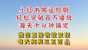 小红书搬运热门短剧,轻松爆流百万播放,每天引流几十人,搞个大几百块真的很简单-必智轻创社