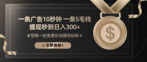 一条广告十秒钟 一条五毛钱 日入300+ 小白也能上手-必智轻创社