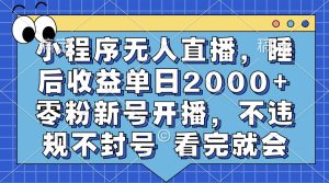 小程序无人直播，睡后收益单日2000+ 零粉新号开播，不违规不封号 看完就会-必智轻创社