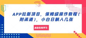 APP拉新项目,保姆级操作教程(附渠道),小白日躺入几张-必智轻创社