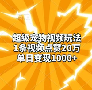 超级宠物视频玩法，1条视频点赞20万，单日变现1k-必智轻创社