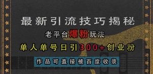 最新引流技巧揭秘，老平台爆粉玩法，单人单号日引300+创业粉，作品可直…-必智轻创社