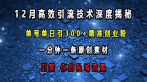 最新高效引流技术深度揭秘 ，单号单日引300+精准创业粉，一分钟一条原创素材，引爆你的私域流量-必智轻创社