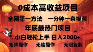 0成本高收益蓝海项目，一分钟一条视频，年底最热项目，小白轻松日入…-必智轻创社