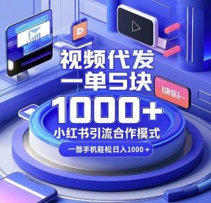 视频代发,一单5块,小红书引流合作模式,一部手机轻松日入多张-必智轻创社