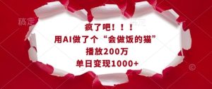 疯了吧!用AI做了个“会做饭的猫”,播放200万,单日变现1k-必智轻创社