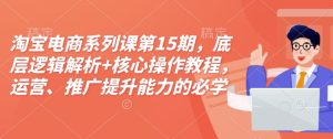 淘宝电商系列课第15期,底层逻辑解析+核心操作教程,运营、推广提升能力的必学课程+配套资料-必智轻创社