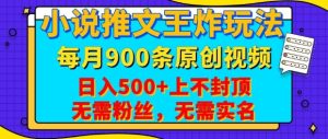 小说推文王炸玩法，一键代发，每月最多领900条原创视频，播放量收益日入5张，无需粉丝，无需实名-必智轻创社