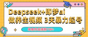 小白用DeepSeek+即梦做ai养生视频,一条作品涨粉5万+,单日收益多张-必智轻创社