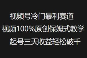 视频号冷门暴利赛道视频100%原创保姆式教学起号三天收益轻松破千-必智轻创社