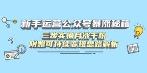 新手运营公众号暴涨秘籍,三步实操月涨千粉,附赠可持续变现思路解析-必智轻创社