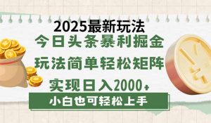 今日头条2025最新玩法，思路简单，复制粘贴，轻松实现矩阵日入2000+-必智轻创社