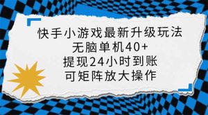 快手小游戏最新版升级玩法，新风口，无脑单机日入40+，可批量放大，小…-必智轻创社