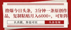 撸爆今日头条，3分钟一条原创作品，复制粘贴月入6000+，可矩阵-必智轻创社