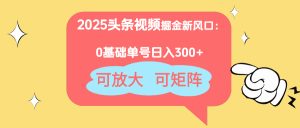 2025头条视频掘金新风口:0基础日入300+,可放大,可矩阵-必智轻创社