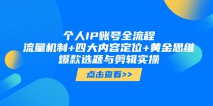 个人IP账号全流程:流量机制+四大内容定位+黄金思维, 爆款选题与剪辑实操-必智轻创社