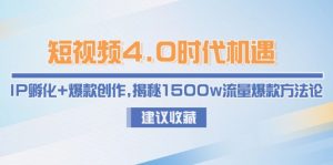 短视频4.0时代机遇:IP孵化+爆款创作,揭秘1500w流量爆款方法论-必智轻创社