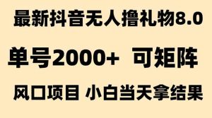 抖音无人撸礼物8.0玩法 全新风口 见效果快 全无人 单号当天产出2000+-必智轻创社