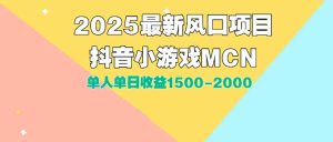DY小游戏MCN广告2025最新打法单人单日收益1500-2000背靠大平台新手小白…-必智轻创社