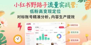 小红书野路子流量实战营:低粉高变现定位 对标账号精准分析 内容生产提效-必智轻创社