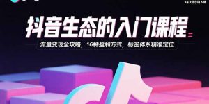 抖音生态的入门课程：流量变现全攻略，16种盈利方式，标签体系精准定位-必智轻创社